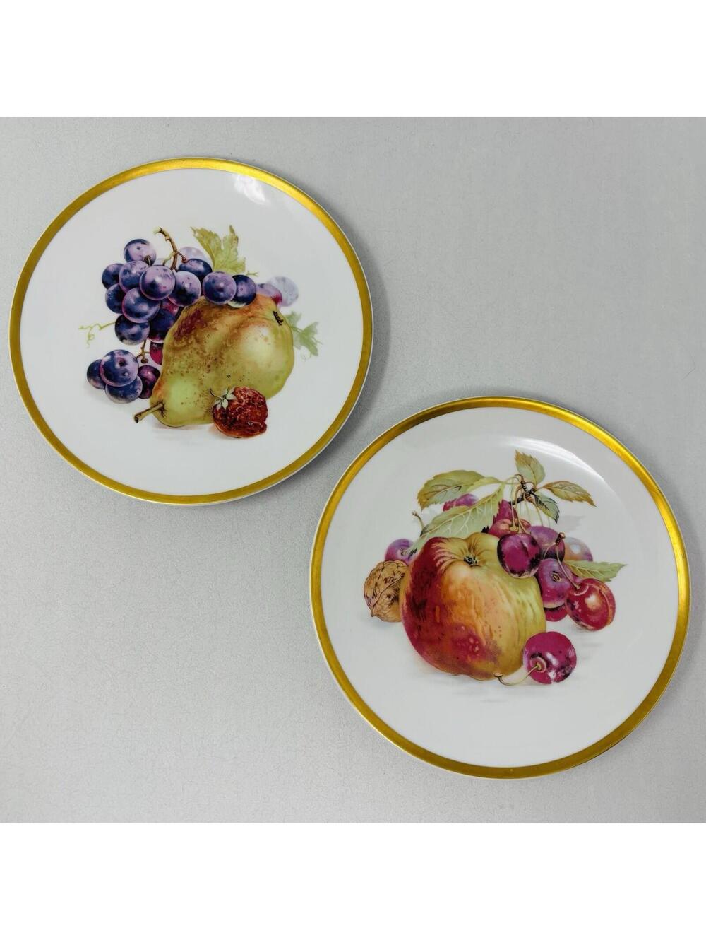 VTG Golden Crown E&R Jaeger ORCHARD Fruit Set 2 Salad Plates MCM Bavaria Germany